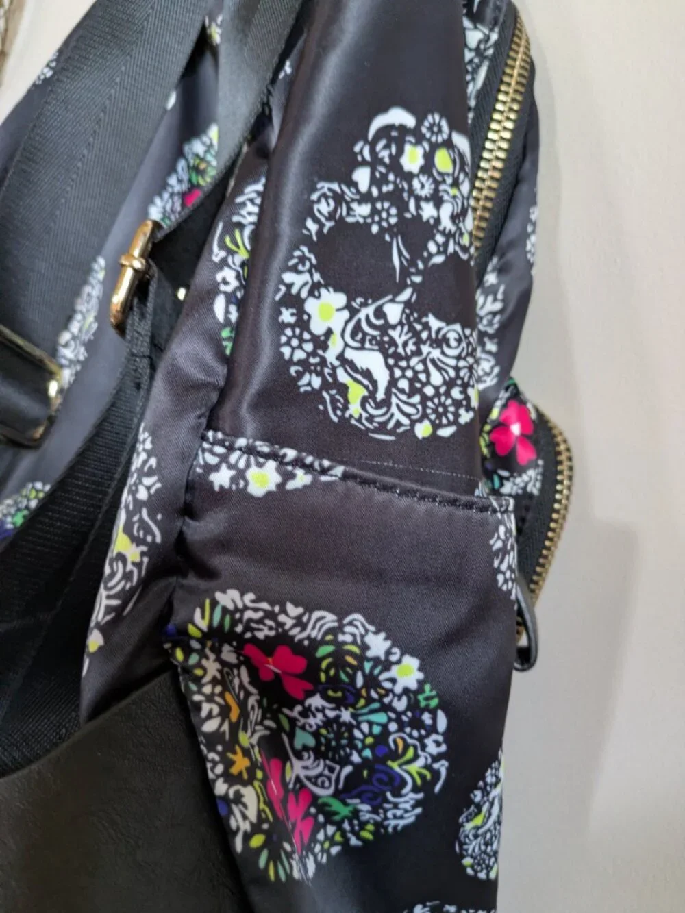 MMS Design Studio Sugar Skull Backpack Black Floral Satin Edgy Gothic #261
